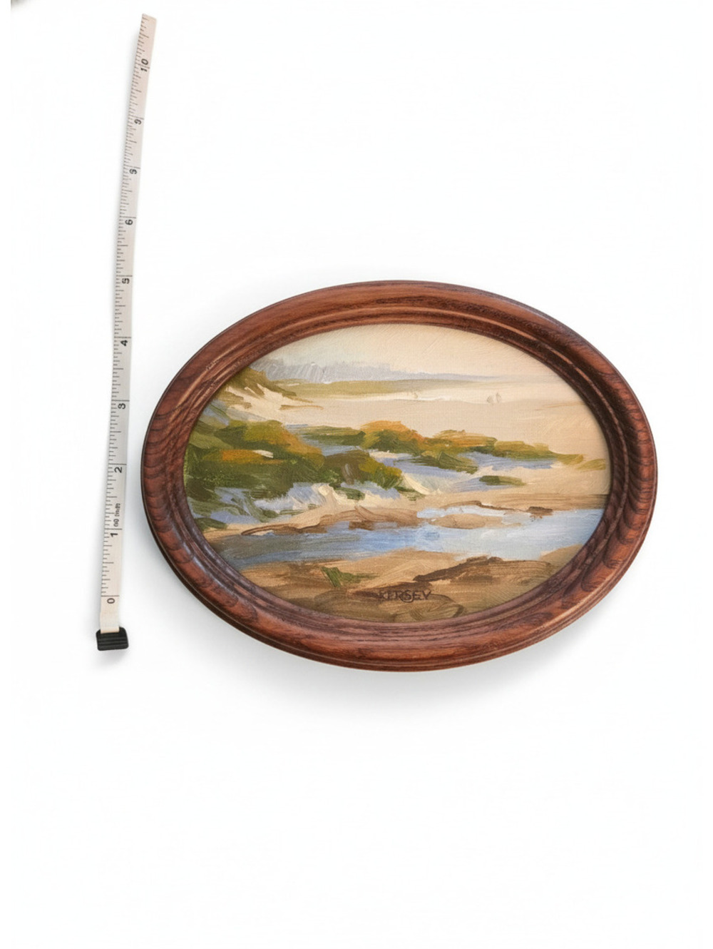 Laurie Kersey Oval Wooden Frame with Ocean Painting